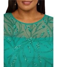 Adrianna Papell Plus Size Short Sleeve Beaded Sheath Dress
