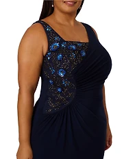 Adrianna Papell Plus Size Sleeveless Long Beaded Jersey Dress
