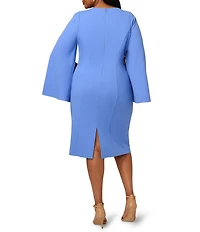 Adrianna Papell Plus Size Solid Crepe Jewel Embellished Split V-Neck Long Sleeve Sheath Dress