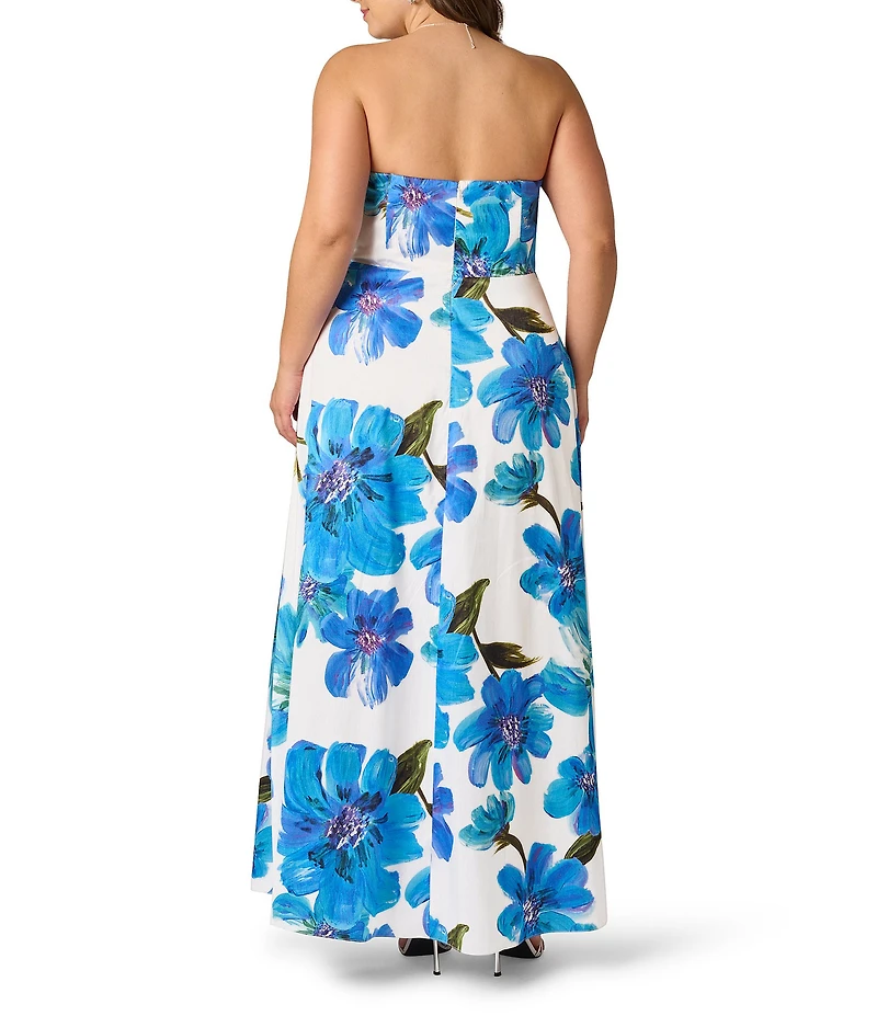 Adrianna Papell Plus Size Strapless Floral Embellished Dupioni Long Dress