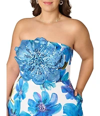Adrianna Papell Plus Size Strapless Floral Embellished Dupioni Long Dress