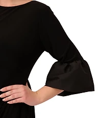 Adrianna Papell Plus Size Stretch Boat Neck 3/4 Bell Sleeve Sheath Dress