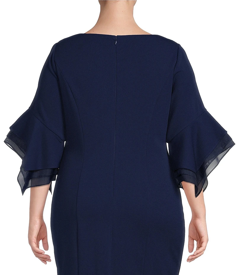 Adrianna Papell Plus Size Stretch Crepe 3/4 Bell Sleeve Sheath Dress