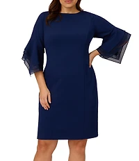 Adrianna Papell Plus Size Stretch Crepe 3/4 Bell Sleeve Sheath Dress