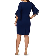 Adrianna Papell Plus Size Stretch Crepe 3/4 Bell Sleeve Sheath Dress