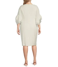 Adrianna Papell Plus Size Stretch Crepe 3/4 Bell Sleeve Sheath Dress