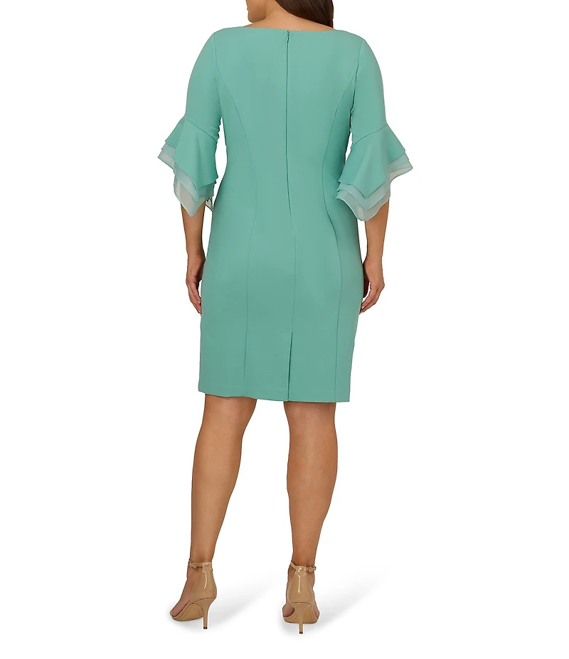 Adrianna Papell Plus Size Stretch Crepe 3/4 Bell Sleeve Sheath Dress