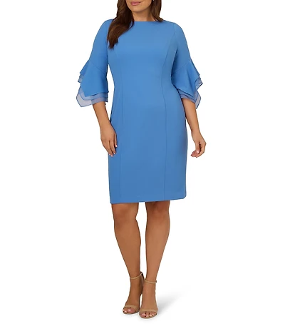 Adrianna Papell Plus Size Stretch Crepe 3/4 Bell Sleeve Sheath Dress