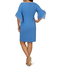 Adrianna Papell Plus Size Stretch Crepe 3/4 Bell Sleeve Sheath Dress