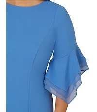 Adrianna Papell Plus Size Stretch Crepe 3/4 Bell Sleeve Sheath Dress