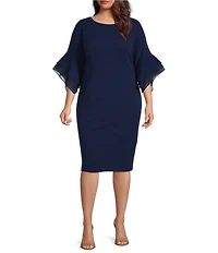 Adrianna Papell Plus Size Stretch Crepe 3/4 Bell Sleeve Sheath Dress
