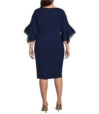 Adrianna Papell Plus Size Stretch Crepe 3/4 Bell Sleeve Sheath Dress