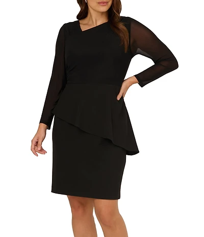 Adrianna Papell Plus Size Stretch Velvet Boat Neck 3/4 Tiered Bell Sleeve Sheath Dress