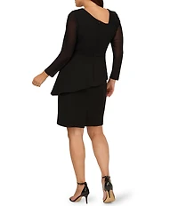 Adrianna Papell Plus Size Stretch Velvet Boat Neck 3/4 Tiered Bell Sleeve Sheath Dress