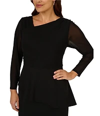 Adrianna Papell Plus Size Stretch Velvet Boat Neck 3/4 Tiered Bell Sleeve Sheath Dress