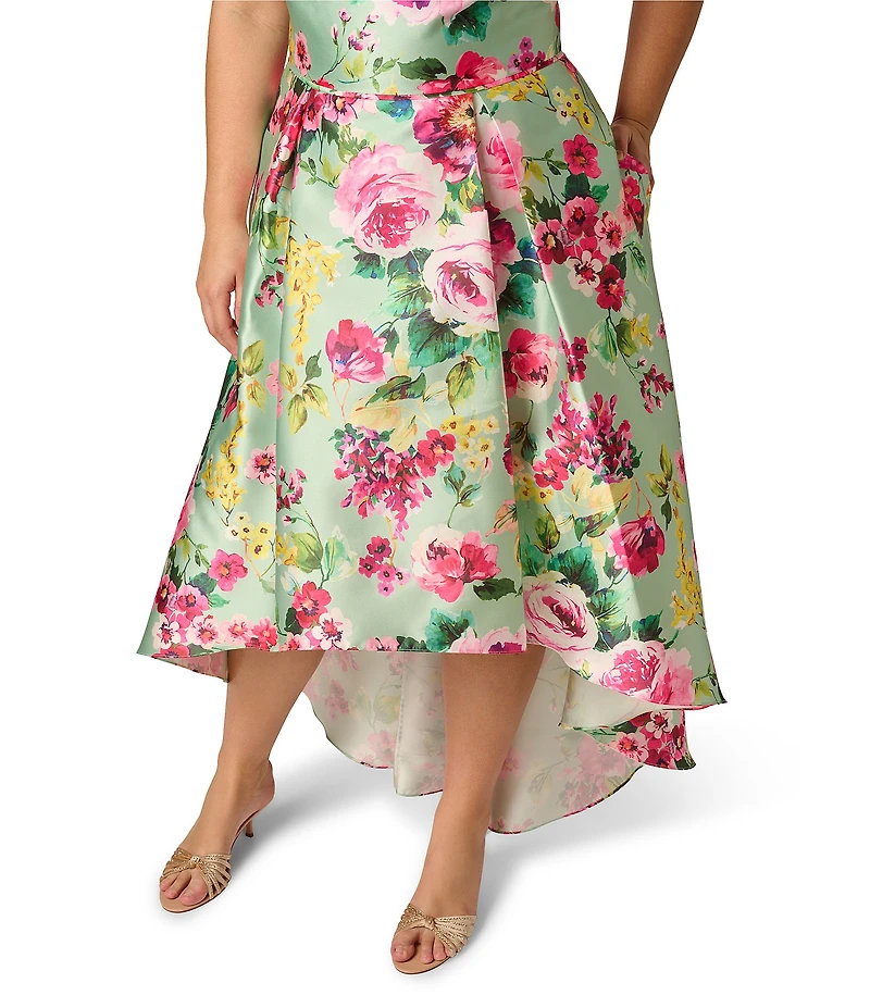 Adrianna Papell Plus Size Twill High Low Floral Print Midi Dress