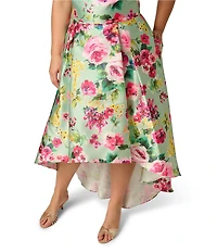 Adrianna Papell Plus Size Twill High Low Floral Print Midi Dress