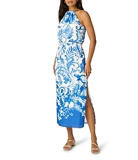 Adrianna Papell Printed Georgette Halter Blouson Midi Dress