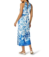 Adrianna Papell Printed Georgette Halter Blouson Midi Dress