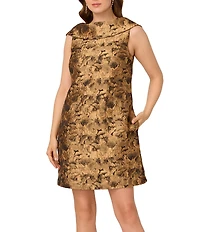 Adrianna Papell Roll Collar Sleeveless Jacquard Shift Dress