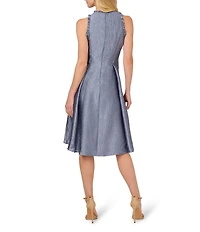 Adrianna Papell Ruffle Crew Neck Sleeveless Jacquard Hi Lo Party Dress