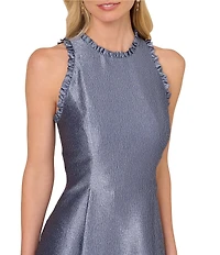 Adrianna Papell Ruffle Crew Neck Sleeveless Jacquard Hi Lo Party Dress