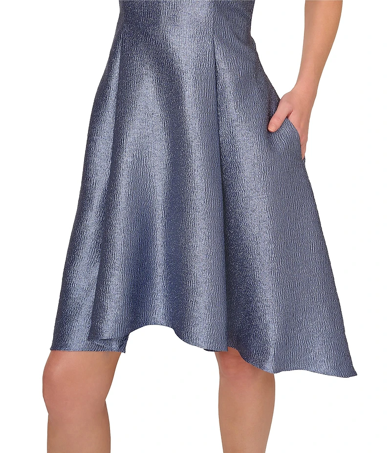 Adrianna Papell Ruffle Crew Neck Sleeveless Jacquard Hi Lo Party Dress