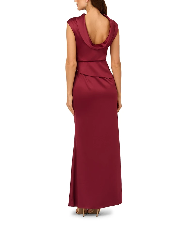 Adrianna Papell Satin Crepe Boat Neck Sleeveless Popover Gown