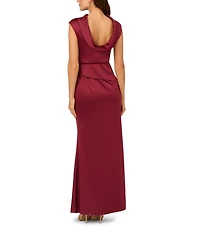 Adrianna Papell Satin Crepe Boat Neck Sleeveless Popover Gown