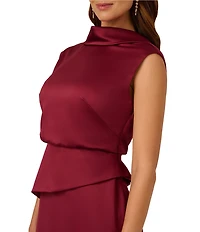 Adrianna Papell Satin Crepe Boat Neck Sleeveless Popover Gown