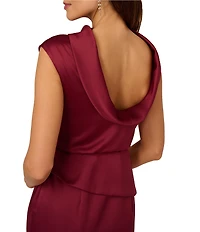 Adrianna Papell Satin Crepe Boat Neck Sleeveless Popover Gown