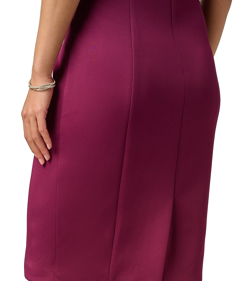 Adrianna Papell Scuba Beaded Short Sleeve V-Neck Sheath Dress