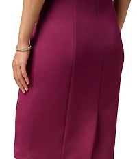 Adrianna Papell Scuba Beaded Short Sleeve V-Neck Sheath Dress