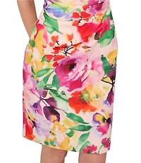 Adrianna Papell Scuba Floral Print One-Shoulder Neck Sleeveless Sheath Midi Dress