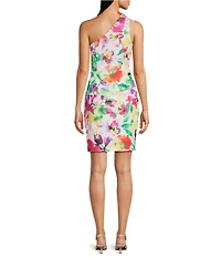 Adrianna Papell Scuba Floral Print One-Shoulder Neck Sleeveless Sheath Midi Dress