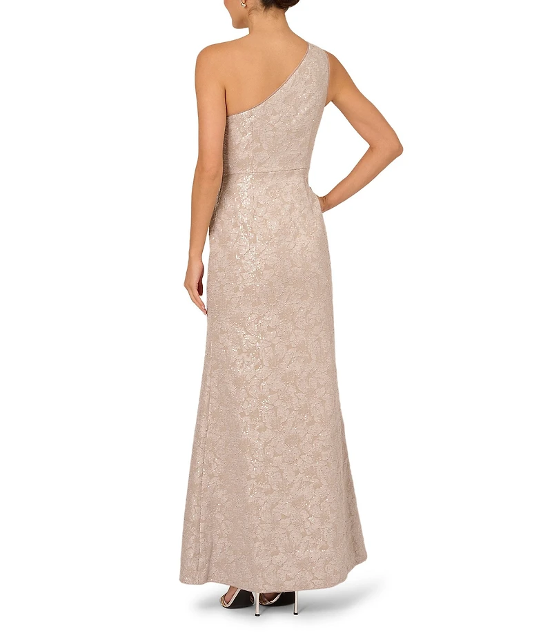 Adrianna Papell Sequin Jacquard One Shoulder Neck Sleeveless Gown