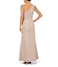 Adrianna Papell Sequin Jacquard One Shoulder Neck Sleeveless Gown