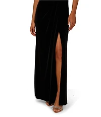 Adrianna Papell Sequin Velvet Off Shoulder Cap Sleeve Gown
