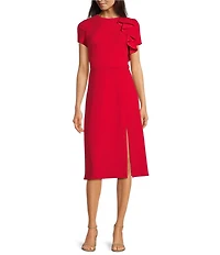 Adrianna Papell Short Sleeve Crepe Fit and Flare Midi Dress