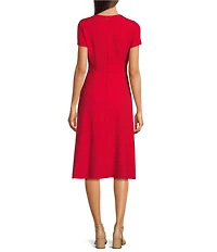 Adrianna Papell Short Sleeve Crepe Fit and Flare Midi Dress