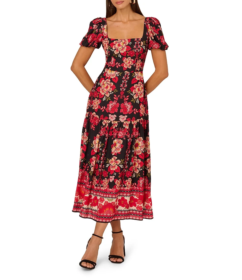 Adrianna Papell Short Sleeve Printed Midi Dress