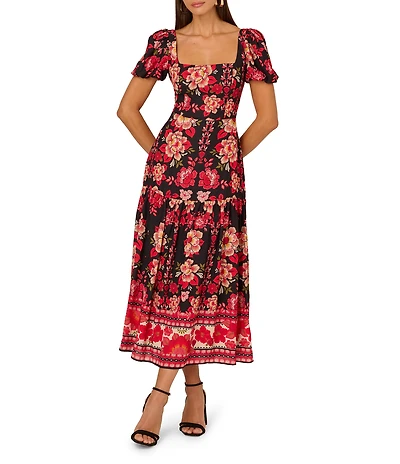 Adrianna Papell Short Sleeve Printed Midi Dress