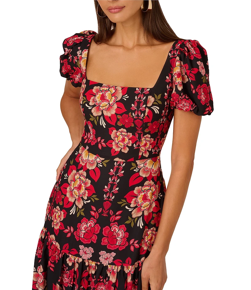 Adrianna Papell Short Sleeve Printed Midi Dress
