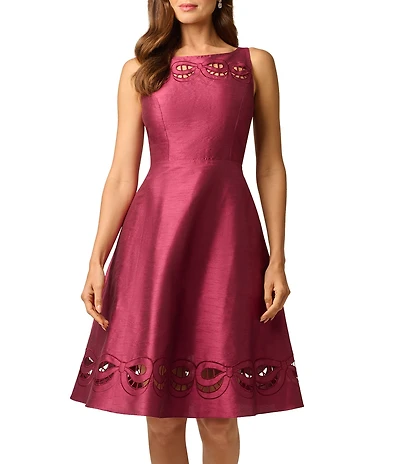 Adrianna Papell Sleeveless Boat Neck Cutout Faille Midi Dress