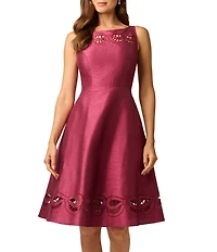 Adrianna Papell Sleeveless Boat Neck Cutout Faille Midi Dress