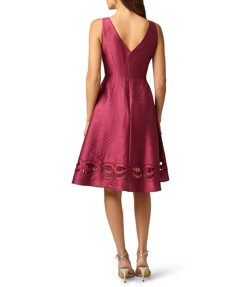 Adrianna Papell Sleeveless Boat Neck Cutout Faille Midi Dress
