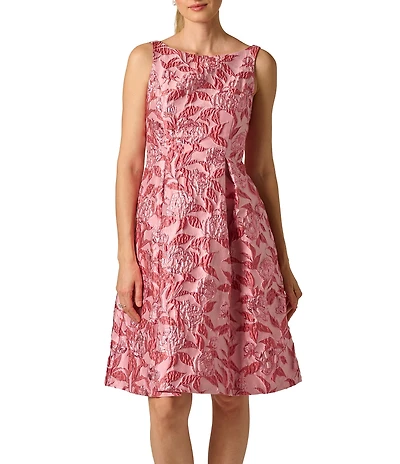 Adrianna Papell Sleeveless Boat Neck Floral Jacquard Dress