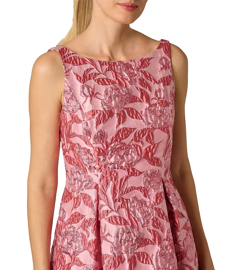 Adrianna Papell Sleeveless Boat Neck Floral Jacquard Dress