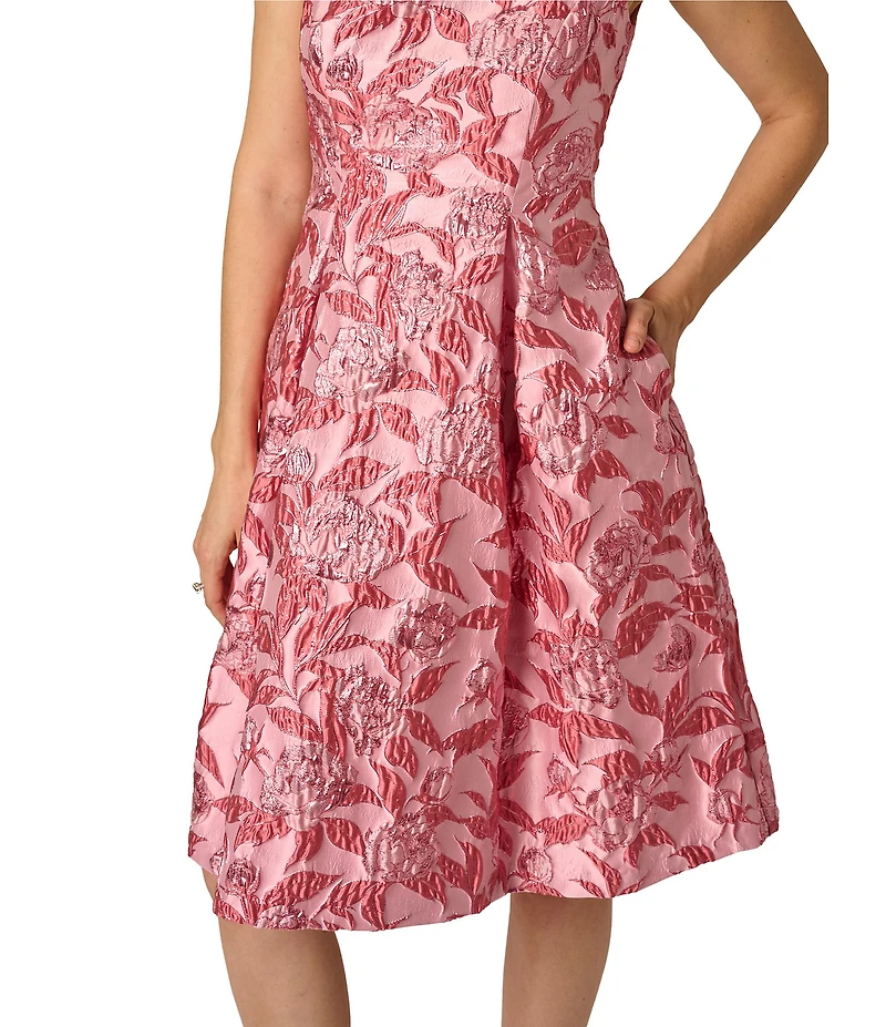 Adrianna Papell Sleeveless Boat Neck Floral Jacquard Dress