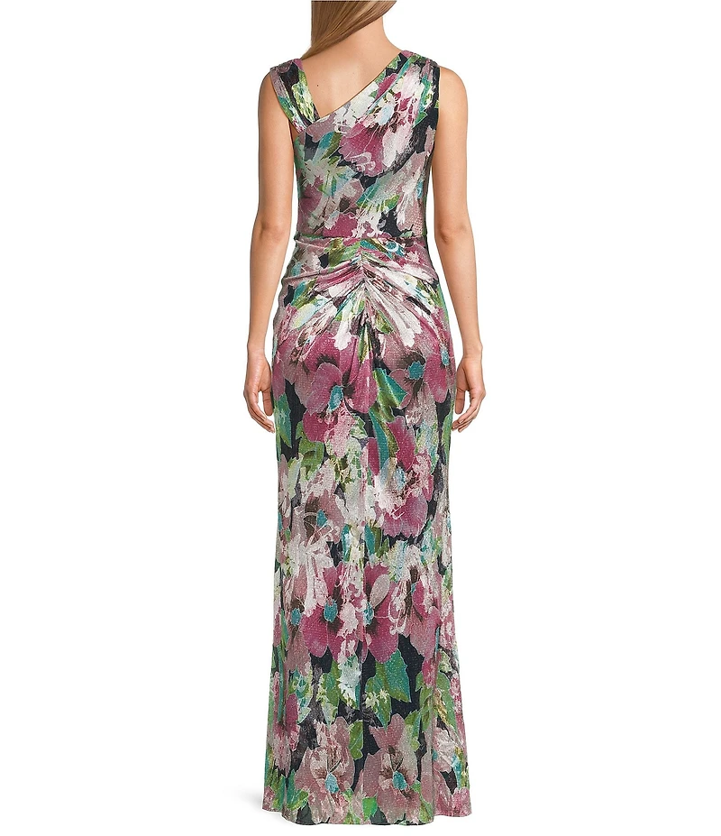 Adrianna Papell Sleeveless Floral Print L-Neck Gown